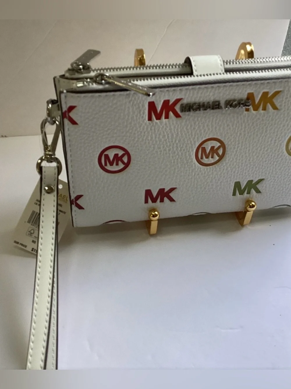 Michael Kors NWT White Multicolor MK Logo Wristlet/Wallet